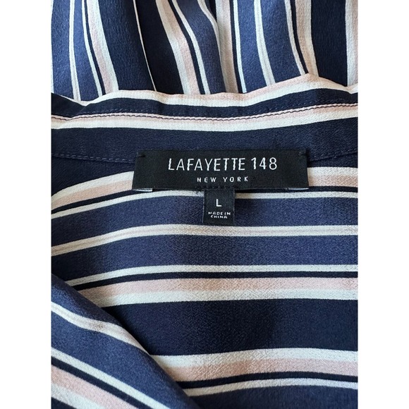 NWOT Lafayette 148 Navy Multi Color Long Sleeve shirt SZ L - Picture 9 of 9